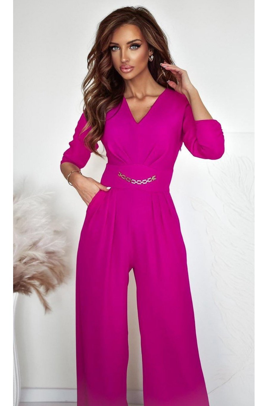 Salopeta eleganta, evazata, roz magenta, cu maneca trei sferturi, KatrinW Salopeta eleganta, evazata, roz magenta, cu maneca trei sferturi, KatrinW 3 - jojofashion.ro