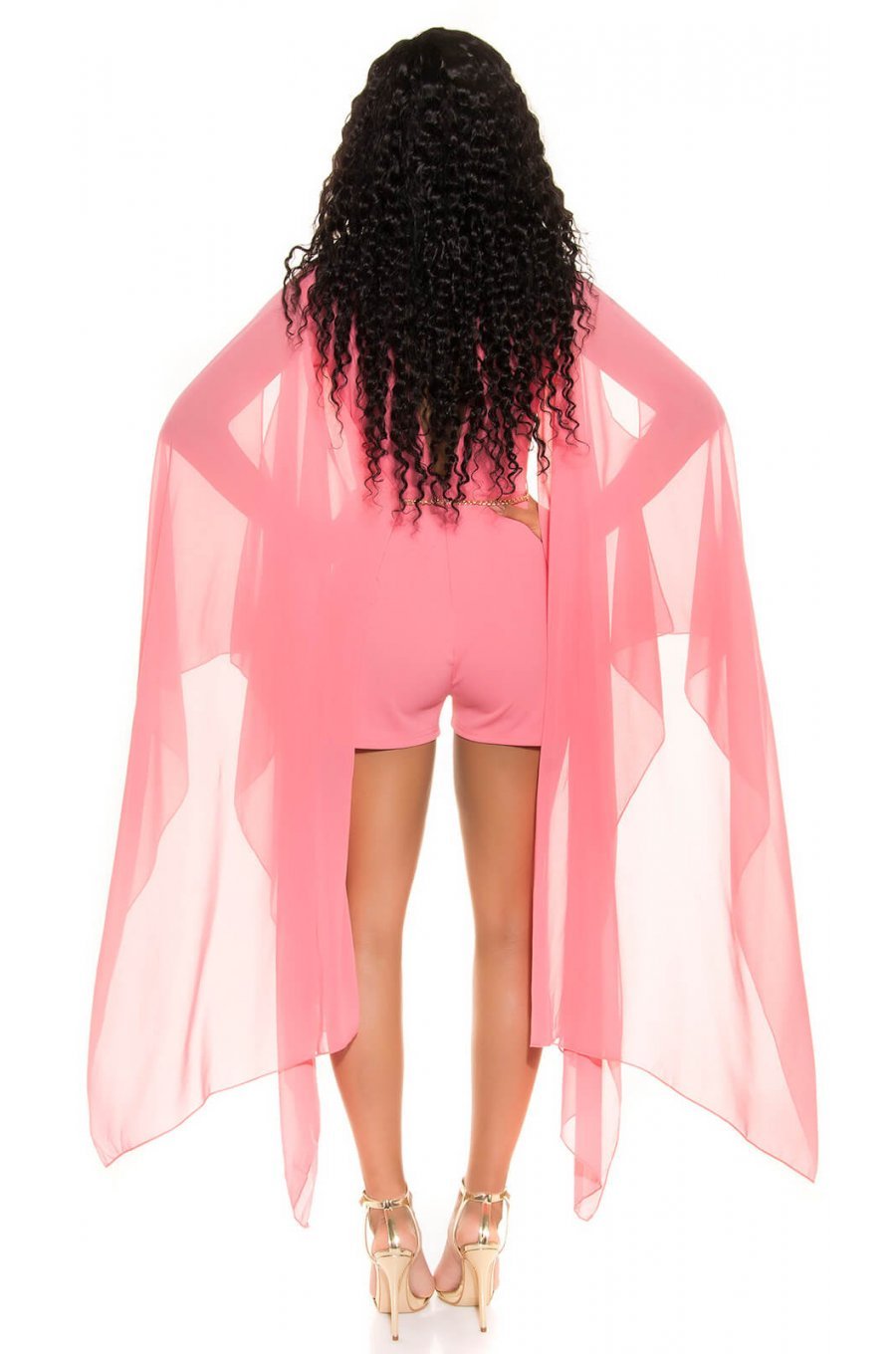 Salopeta scurta somon din chiffon cu maneci fluture Mellya Salopeta scurta somon din chiffon cu maneci fluture Mellya 4 - jojofashion.ro