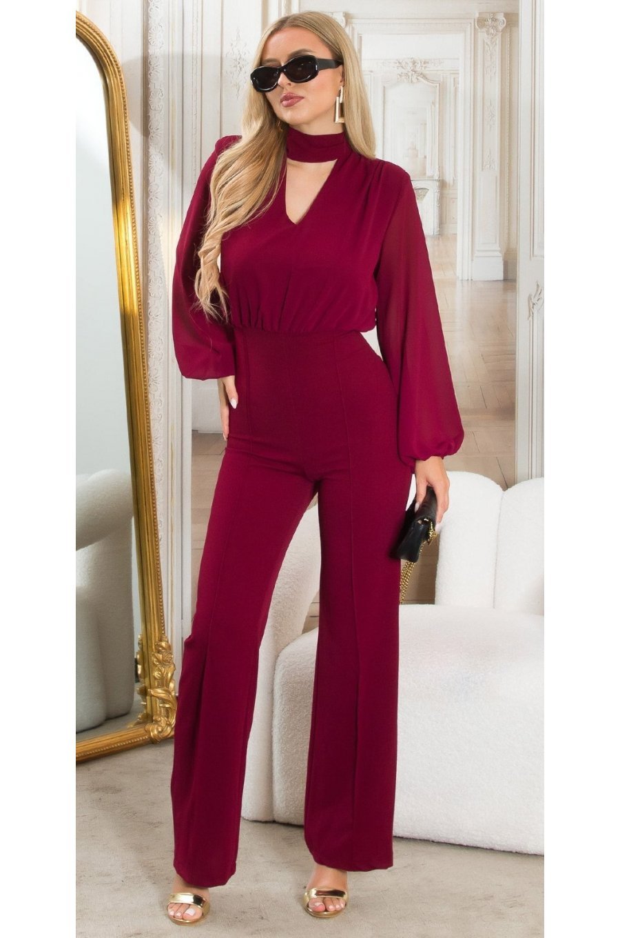 Salopeta evazata burgundy cu maneca lunga Seraya 1 - jojofashion.ro