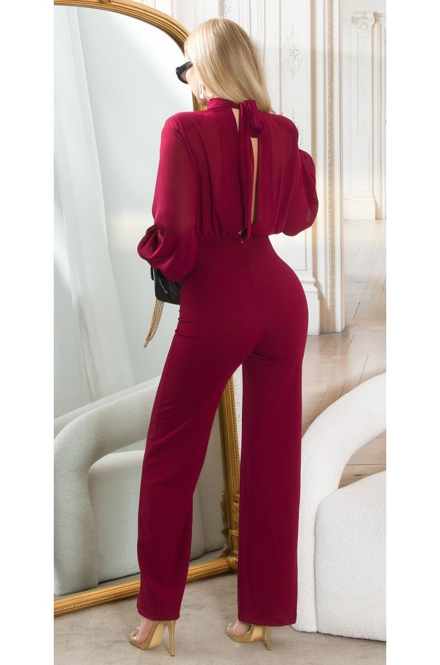 Salopeta evazata burgundy cu maneca lunga Seraya 2 - jojofashion.ro