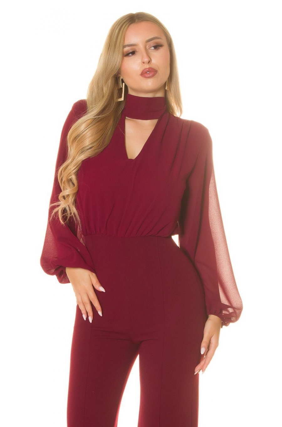 Salopeta evazata burgundy cu maneca lunga Seraya 3 - jojofashion.ro