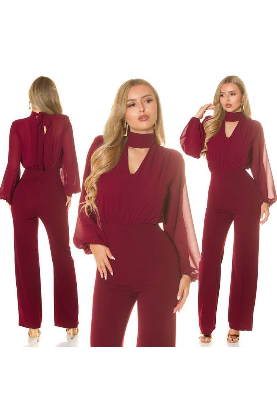 Salopeta evazata burgundy cu maneca lunga Seraya 5 - jojofashion.ro