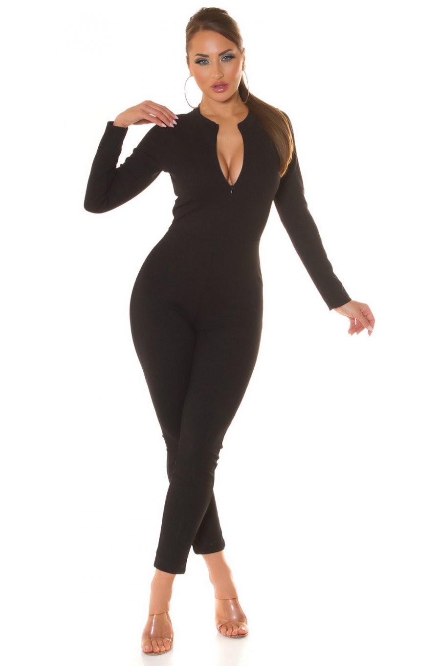 Salopeta mulata neagra, elastica, catsuit, cu fermoar, Rossella Salopeta mulata neagra, elastica, catsuit, cu fermoar, Rossella 3 - jojofashion.ro