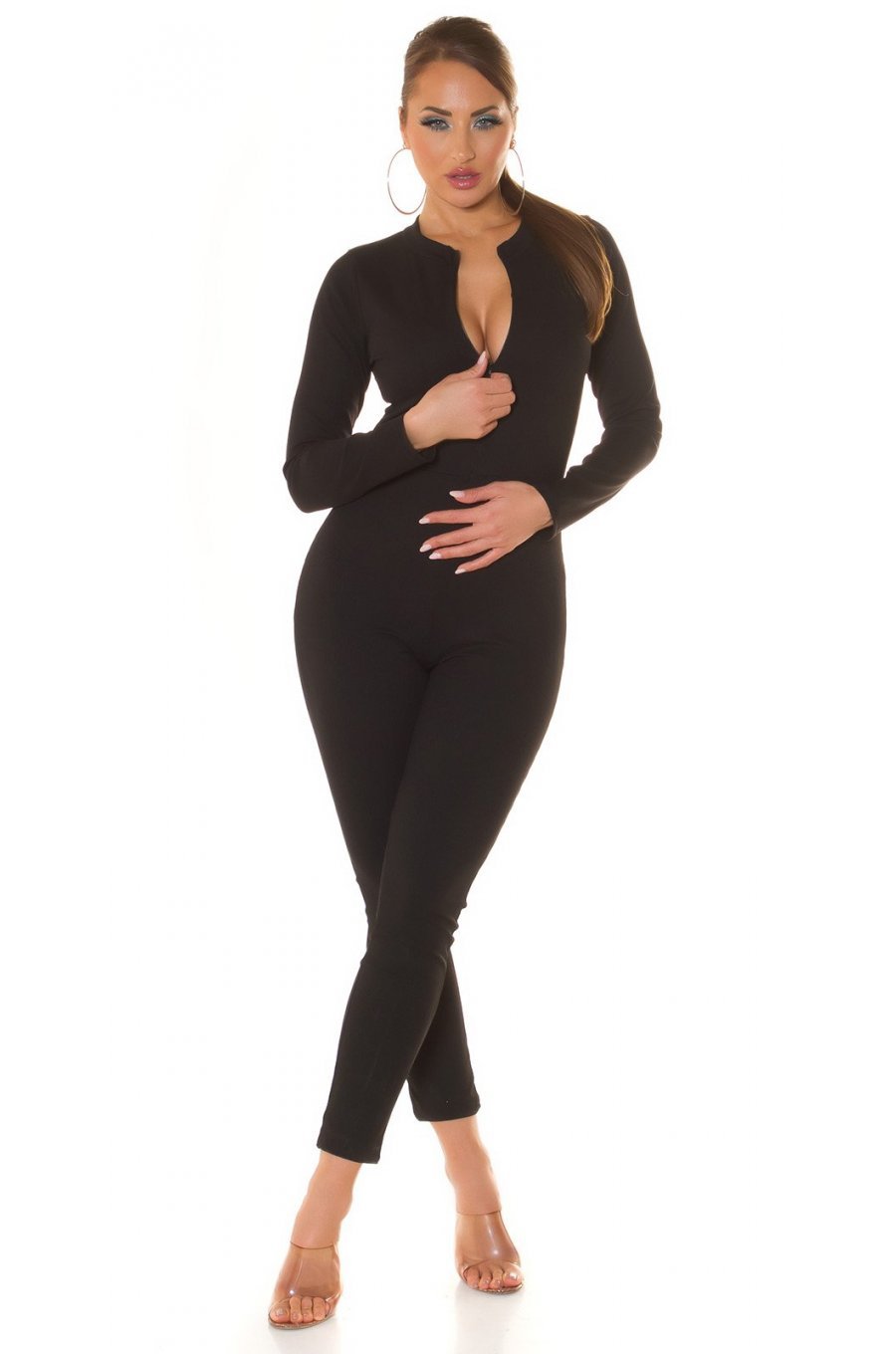 Salopeta mulata neagra, elastica, catsuit, cu fermoar, Rossella Salopeta mulata neagra, elastica, catsuit, cu fermoar, Rossella 5 - jojofashion.ro