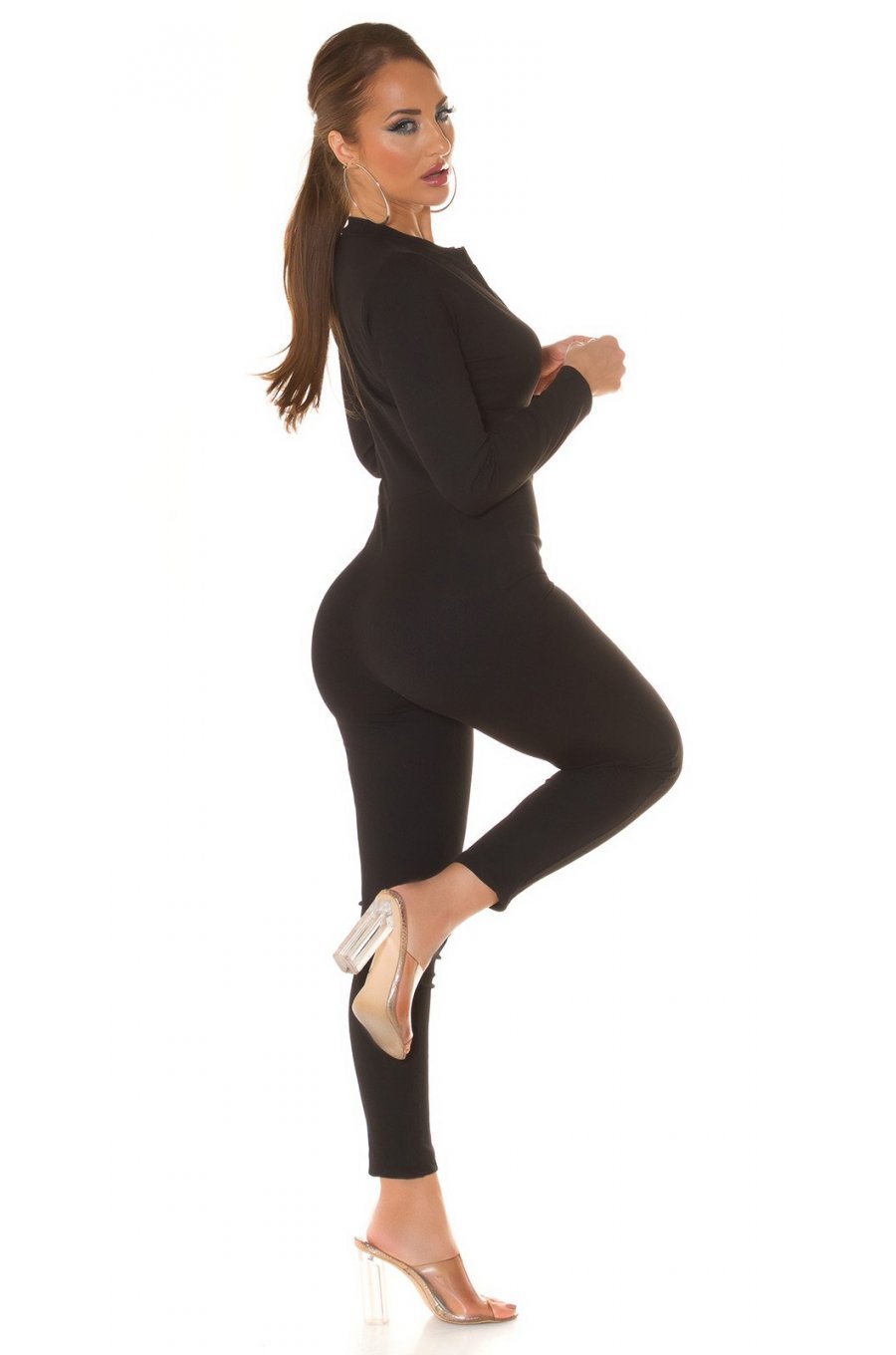 Salopeta mulata neagra, elastica, catsuit, cu fermoar, Rossella Salopeta mulata neagra, elastica, catsuit, cu fermoar, Rossella 6 - jojofashion.ro