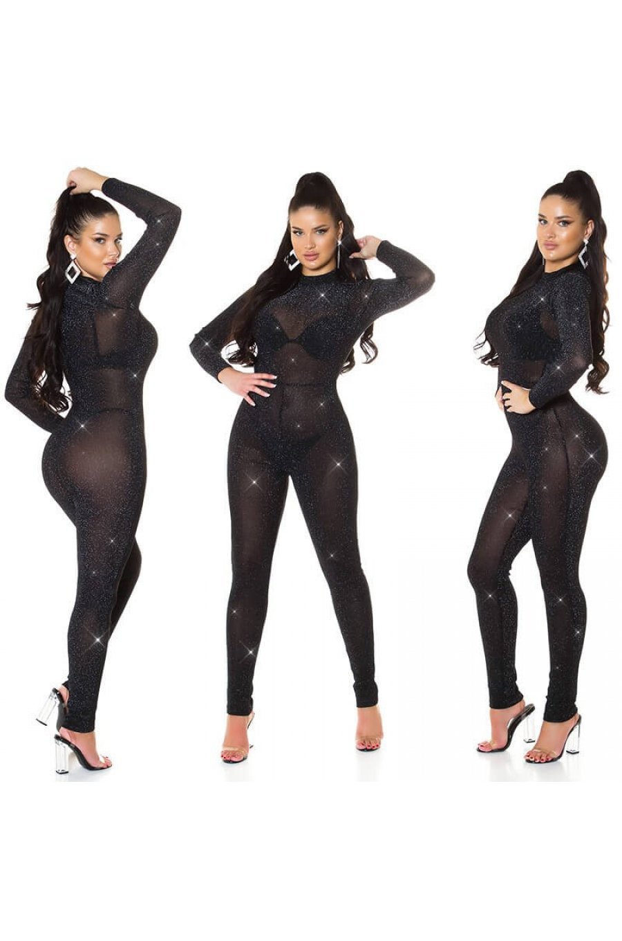 Salopeta transparenta neagra cu glitter Betty 4 - jojofashion.ro