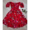 Rochie de vara scurta rosie cu flori in clos Pinky