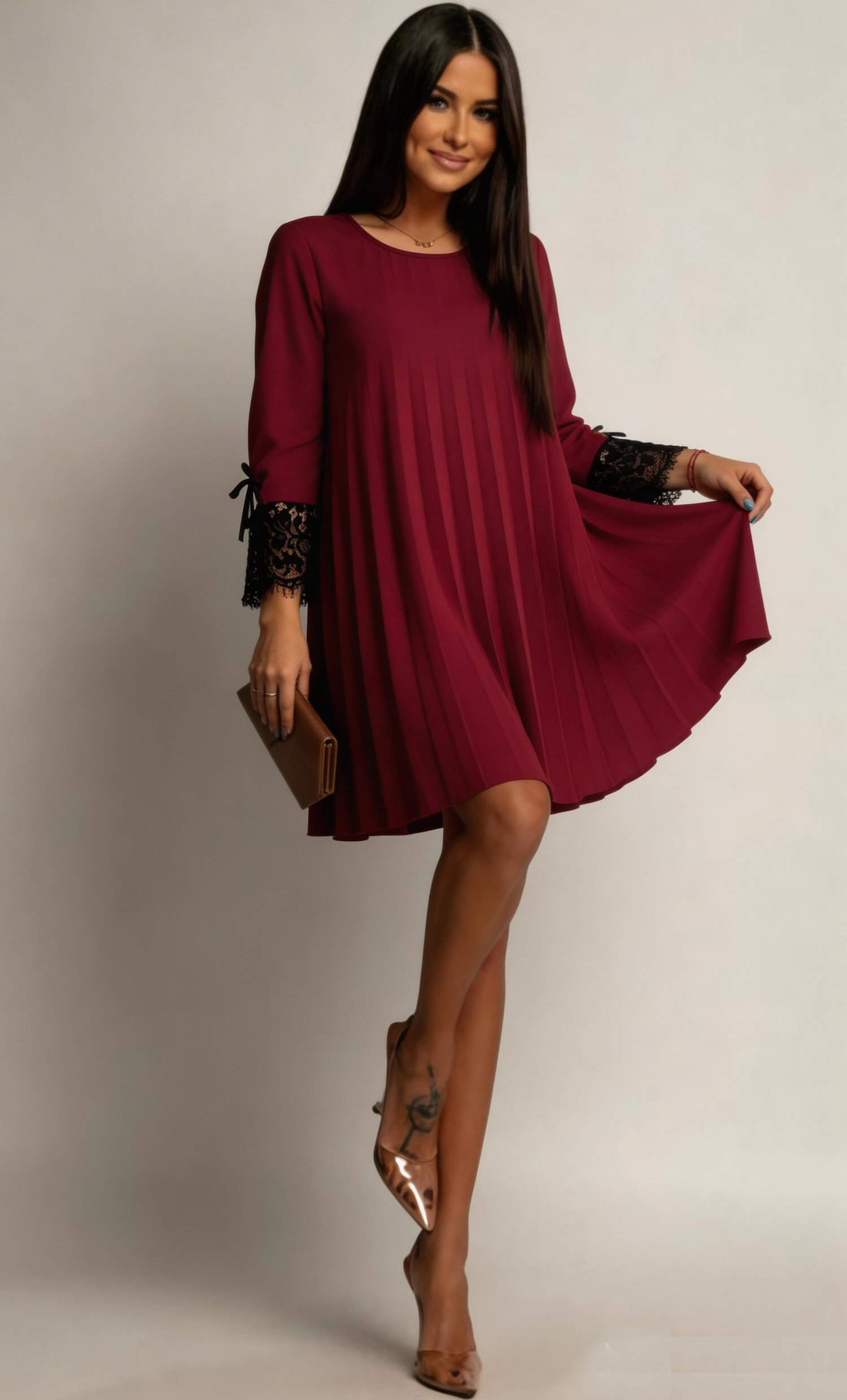 rochie midi Rochie midi burgundy plisata croi A Patricia2