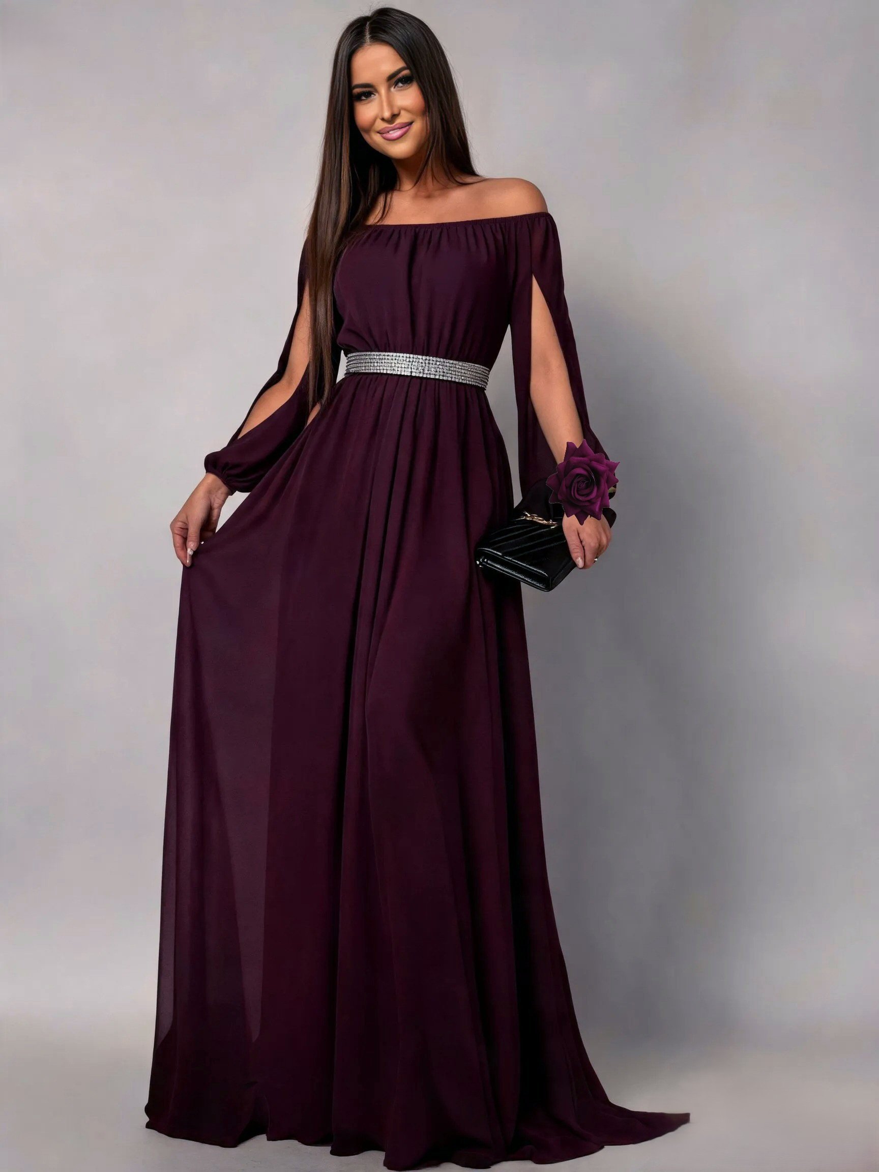 Rochie de ocazie vaporoasa lunga voal mov Afrodita