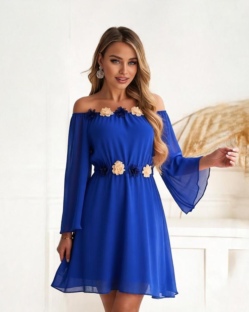 Rochie de ocazie scurta albastra din voal vaporoasa Raisa