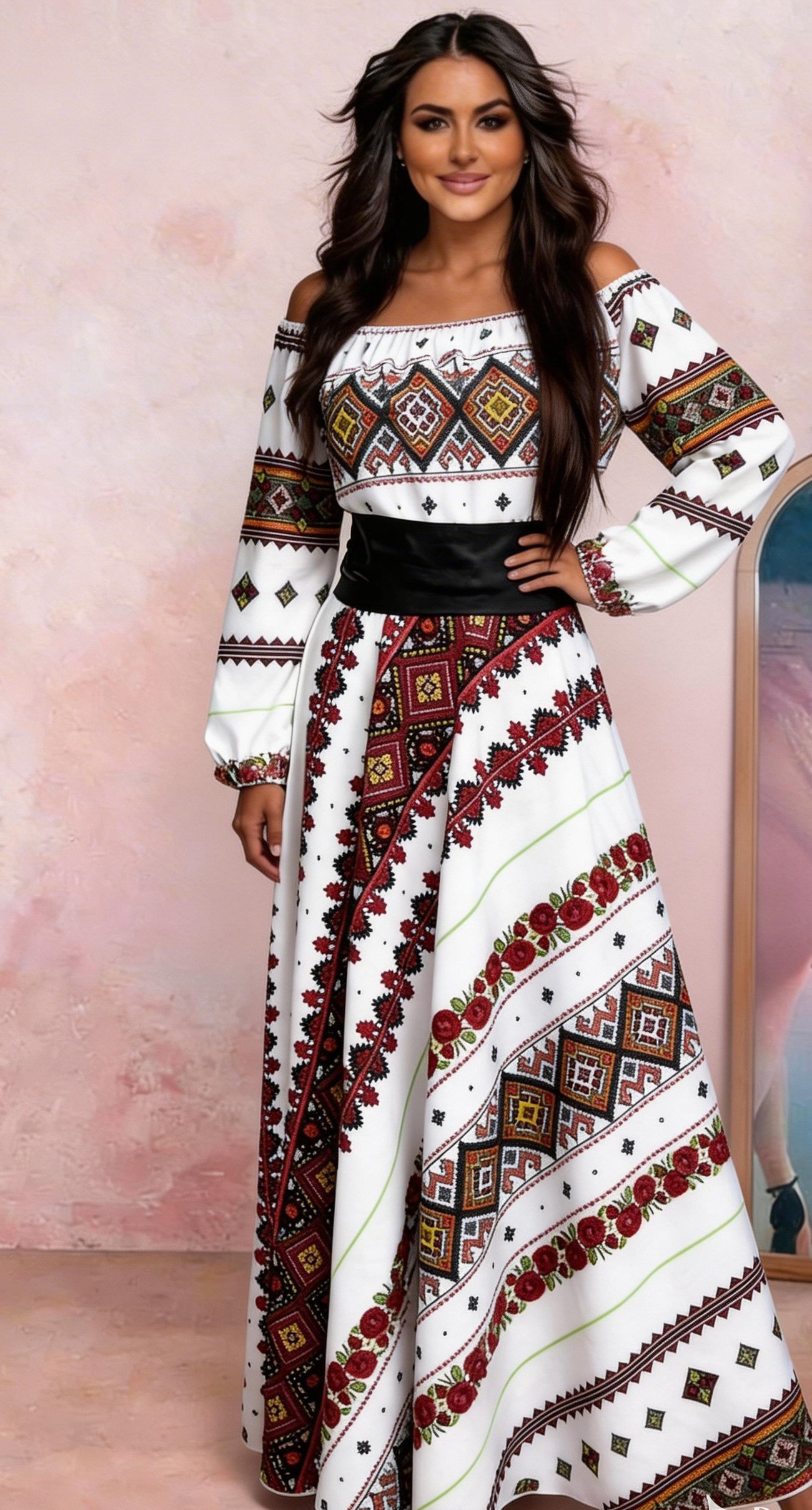 rochie lunga Rochie multicolora lunga cu motive traditionale Lorelei