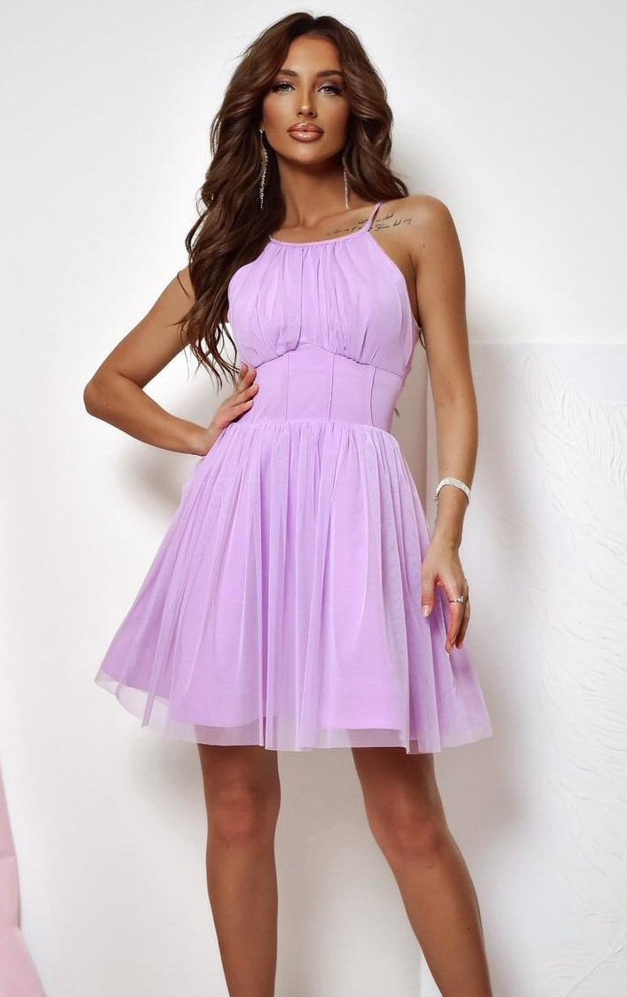 Rochie baby doll scurta, din tulle lila, SindiW