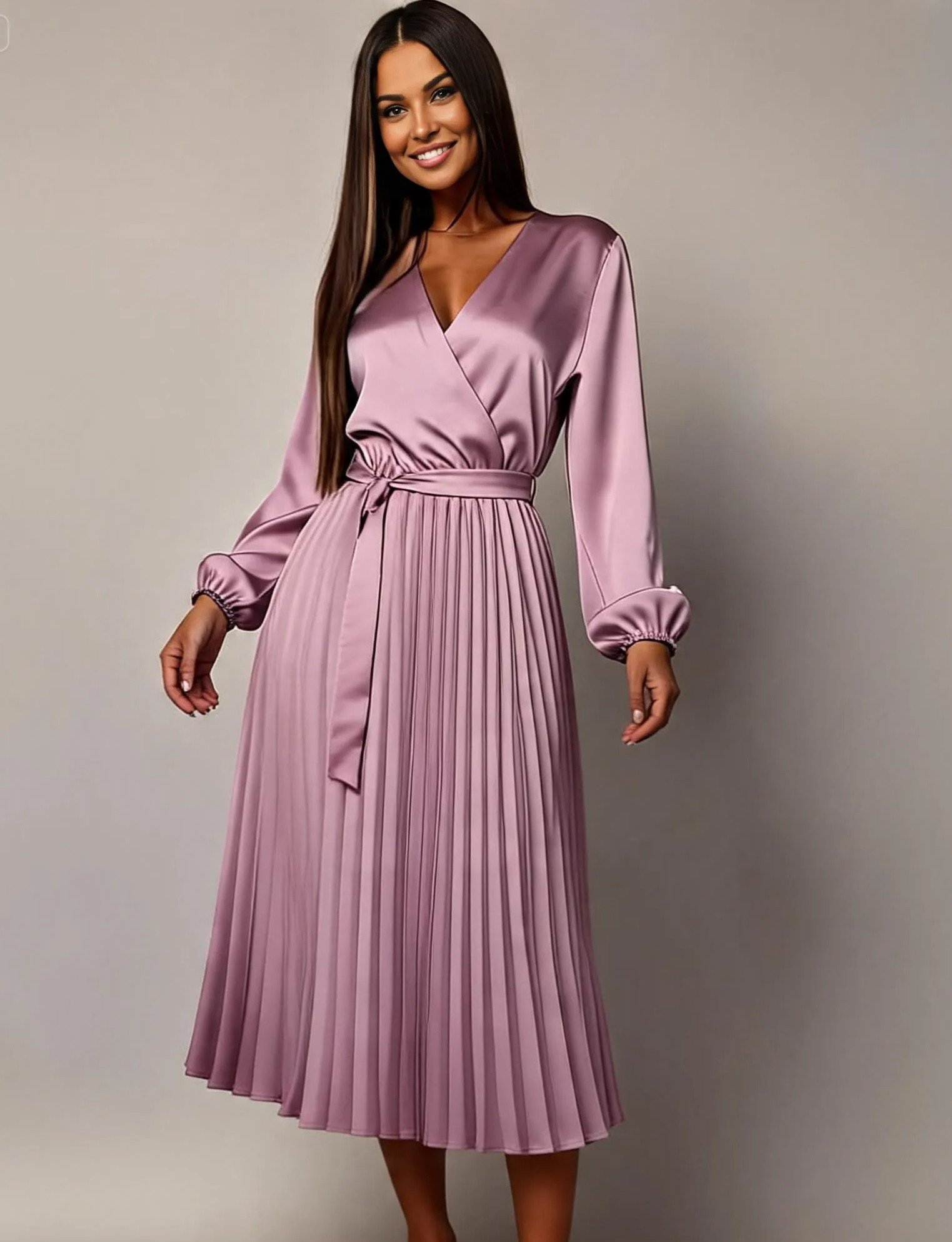 Rochie din satin lila plisata suprapusa Calypso