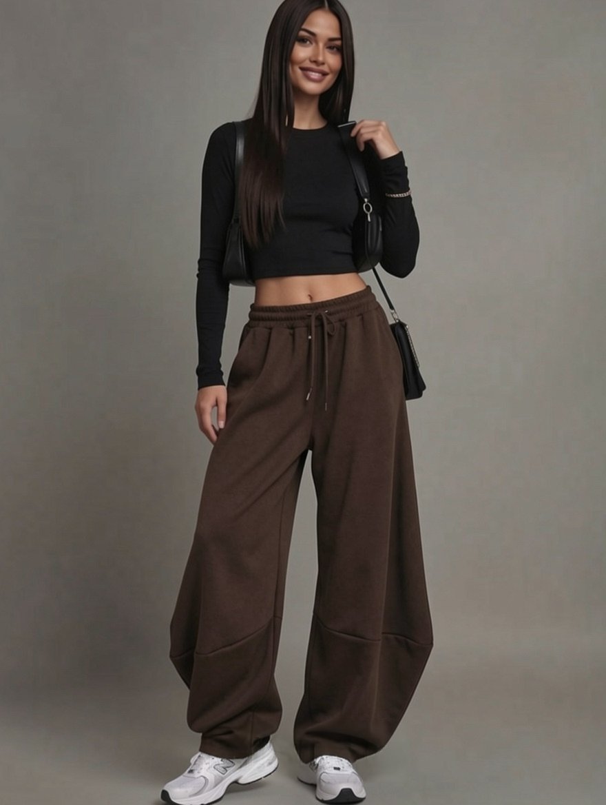 Pantaloni trening de dama balloon maro oversize Moon