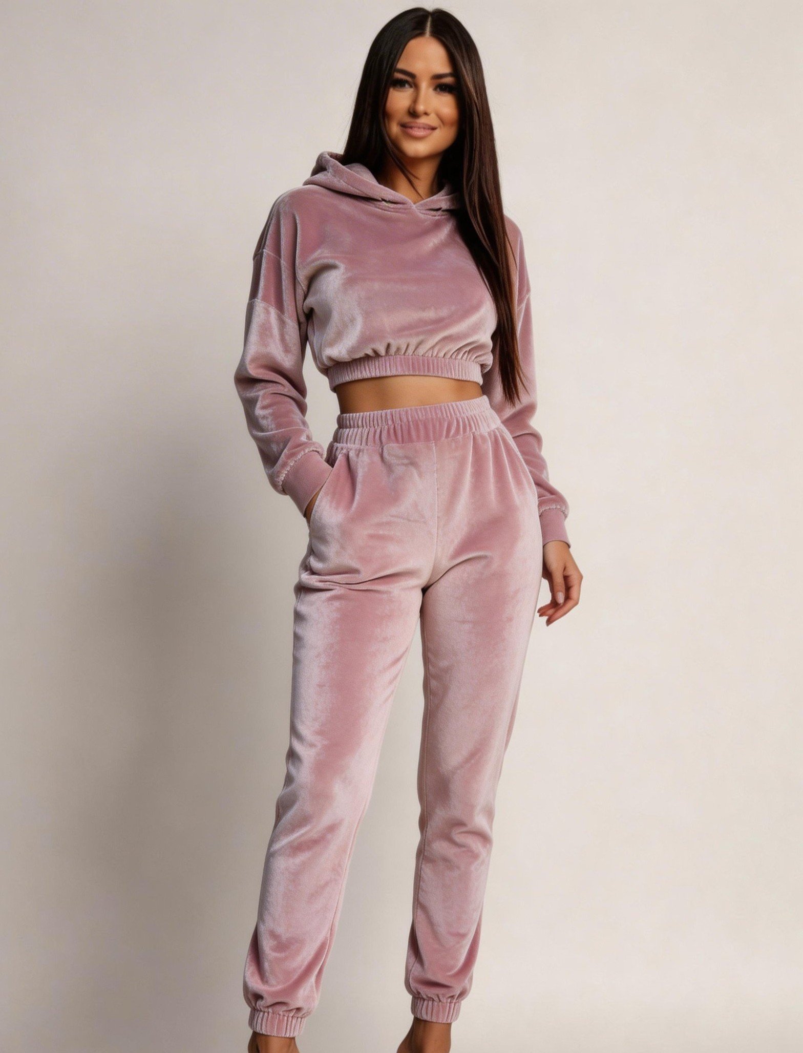 scaune roz prafuit Trening dama, crop top, catifea, roz pudra Gyssa
