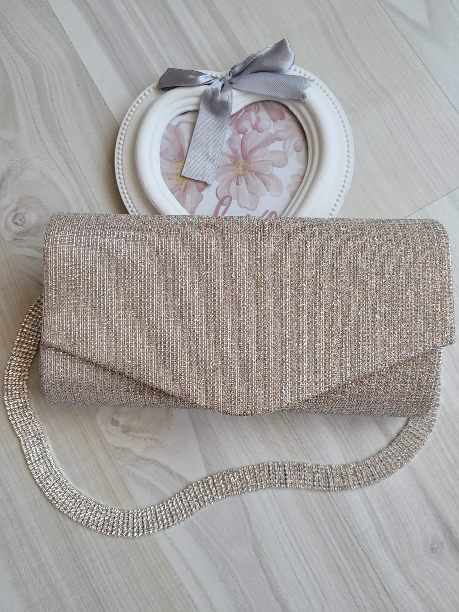 Geanta plic glitter crem Brightly