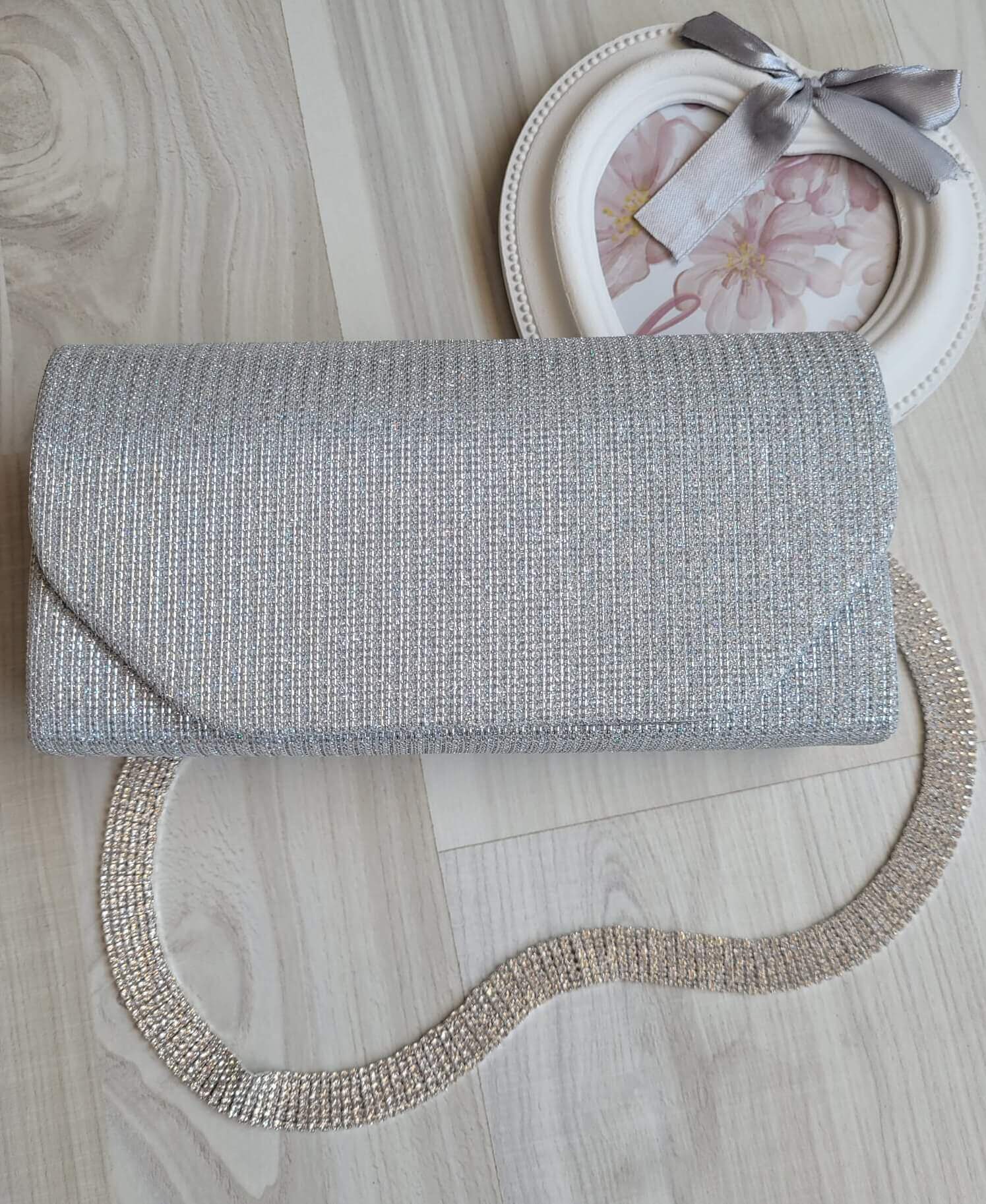 Geanta plic glitter argintiu Diamond