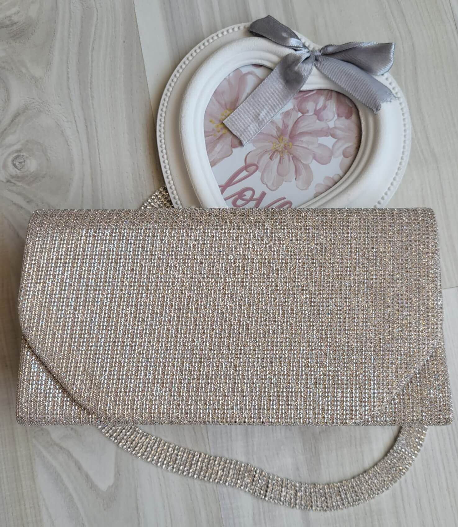 Geanta plic glitter crem Diamond