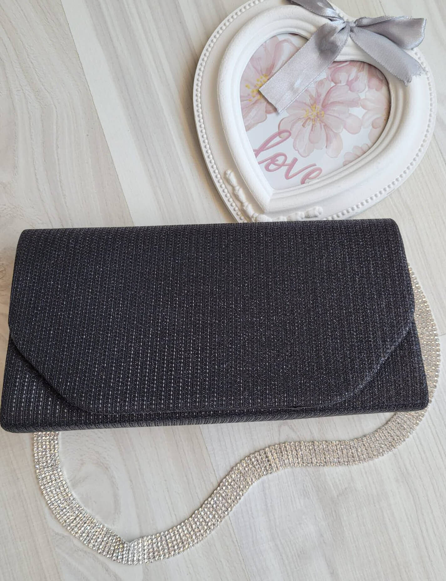 Geanta plic glitter negru Diamond