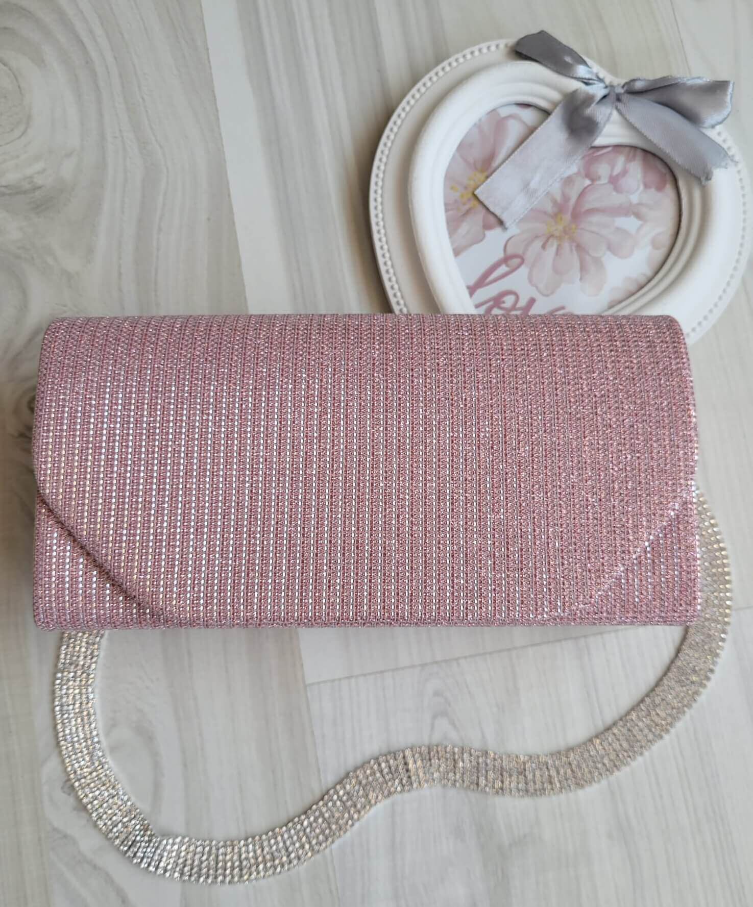 Geanta plic glitter roz pal Diamond