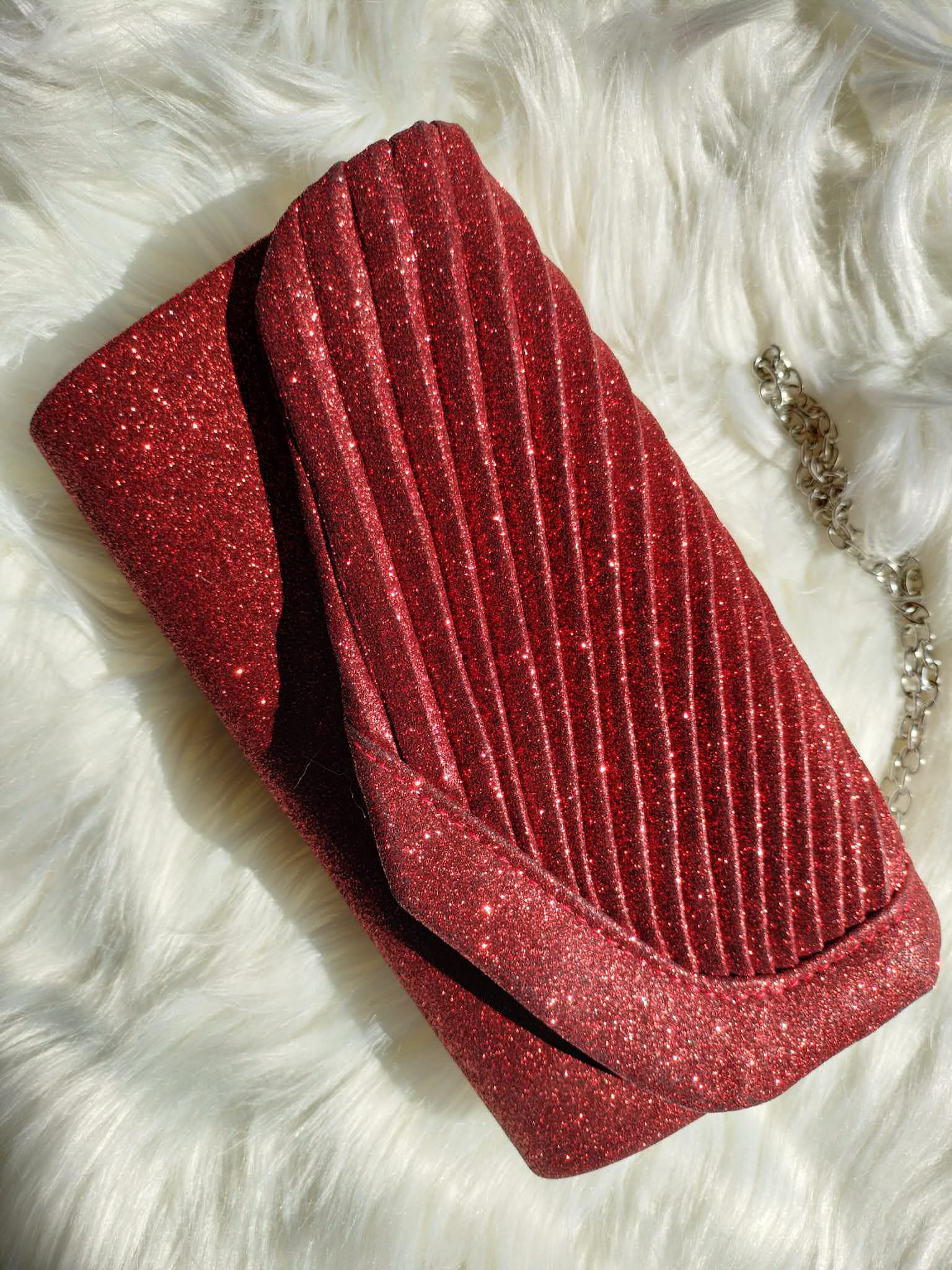 Geanta plic rosu, cu glitter, Zaina