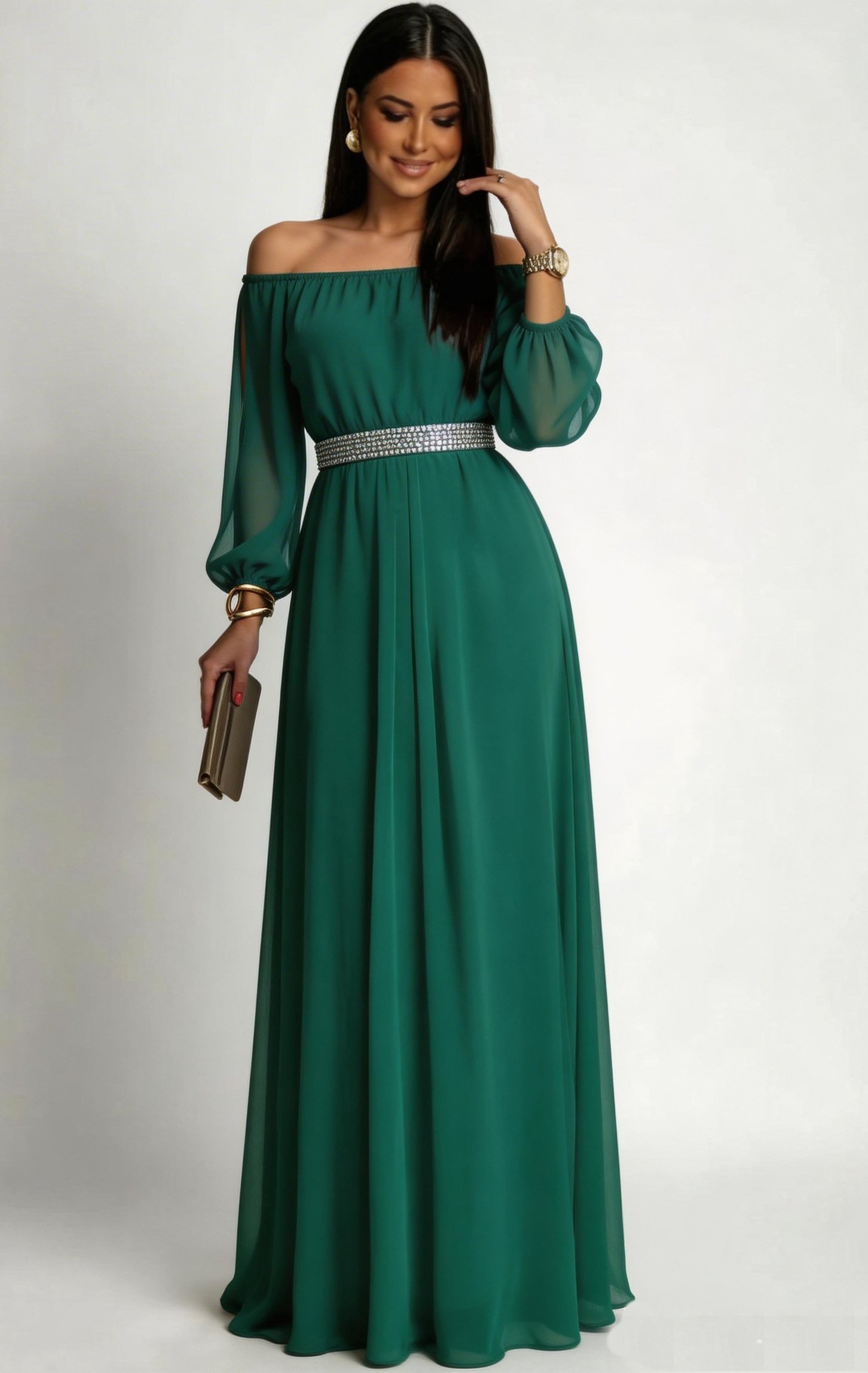 rochii de seara Rochie de ocazie din voal verde  lunga Afrodita