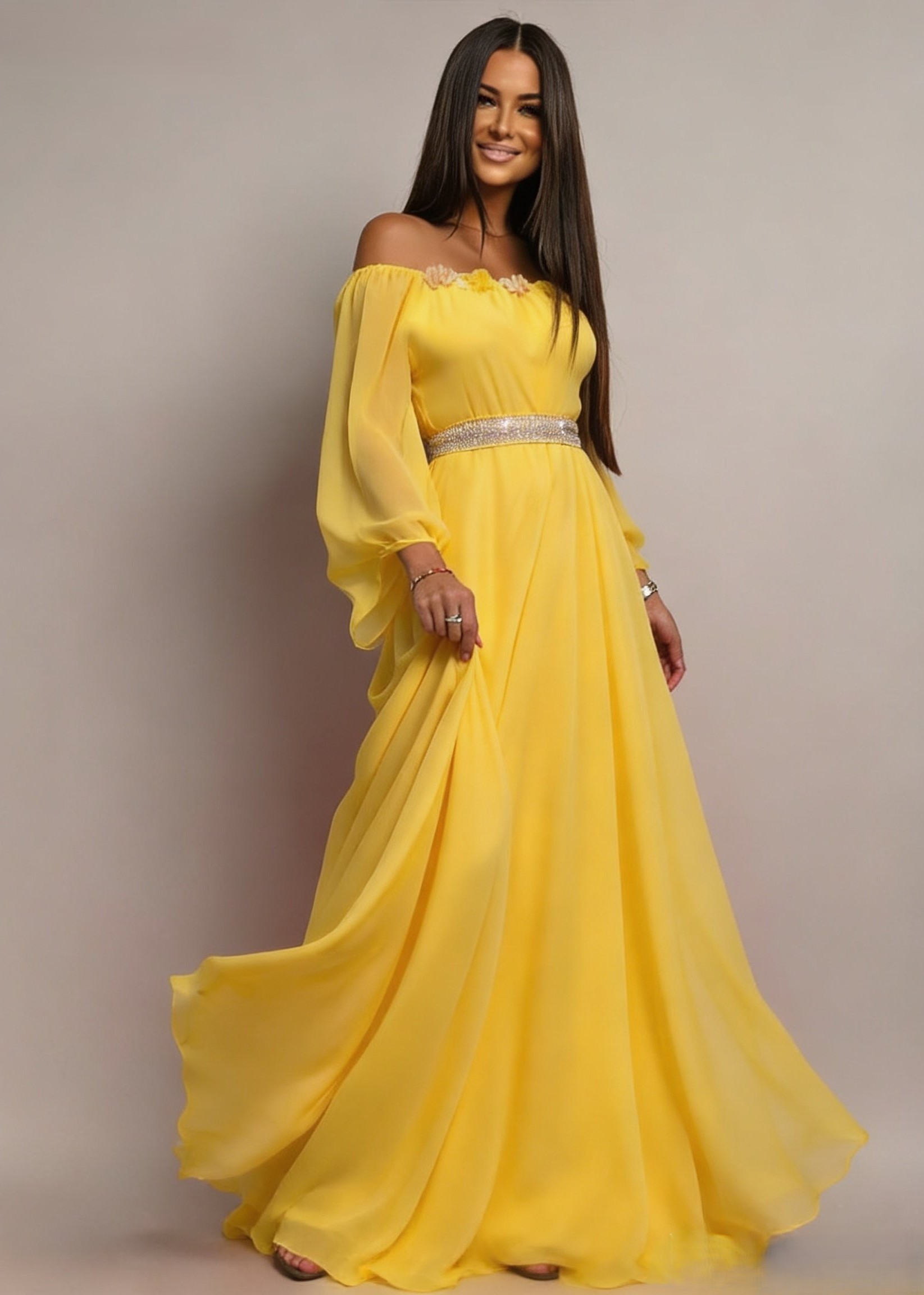 rochie mini de seara Rochie lunga galbena din voal vaporoasa FairyTale