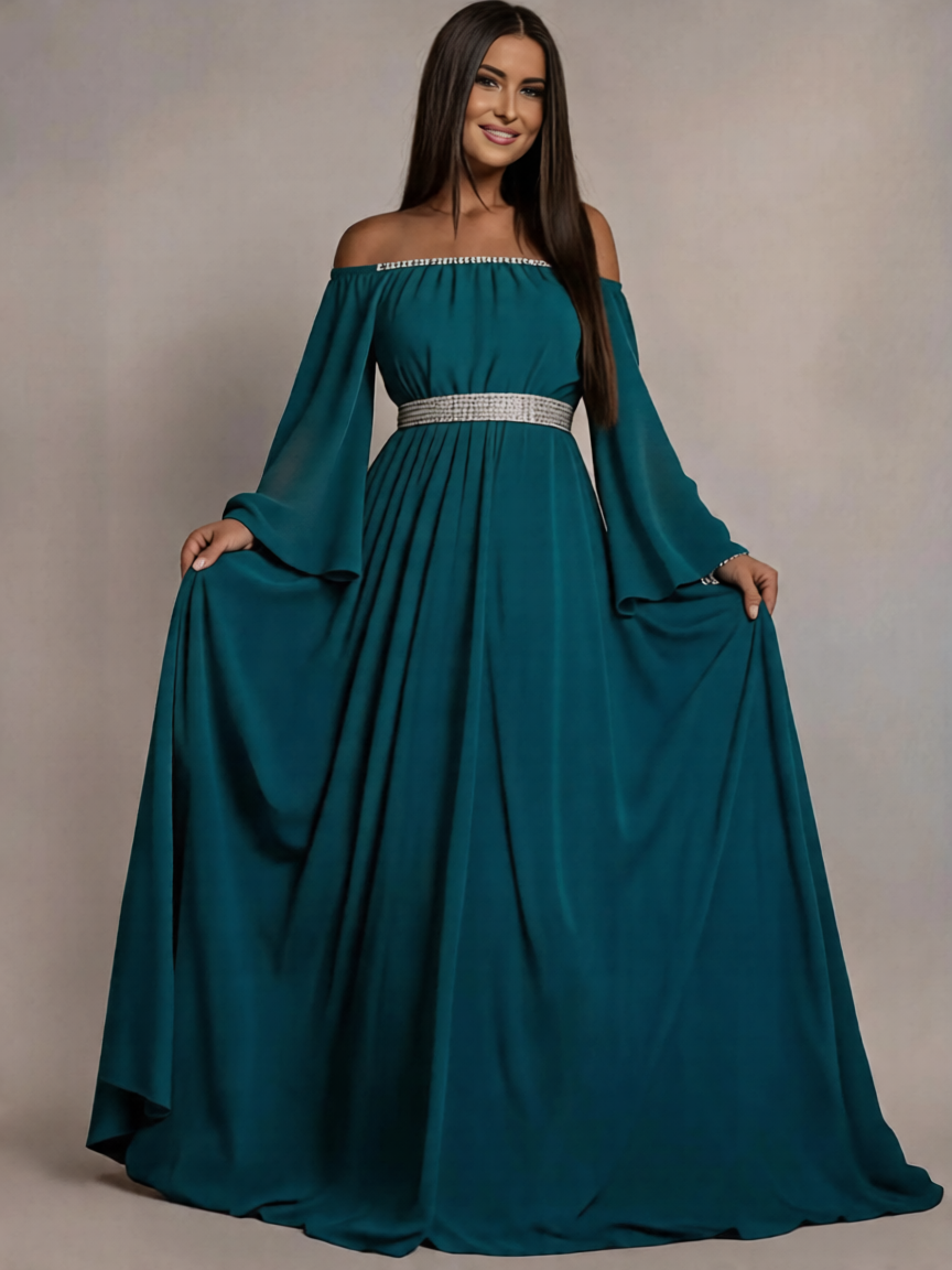 Rochie de ocazie lunga din voal turcoaz Cinderella