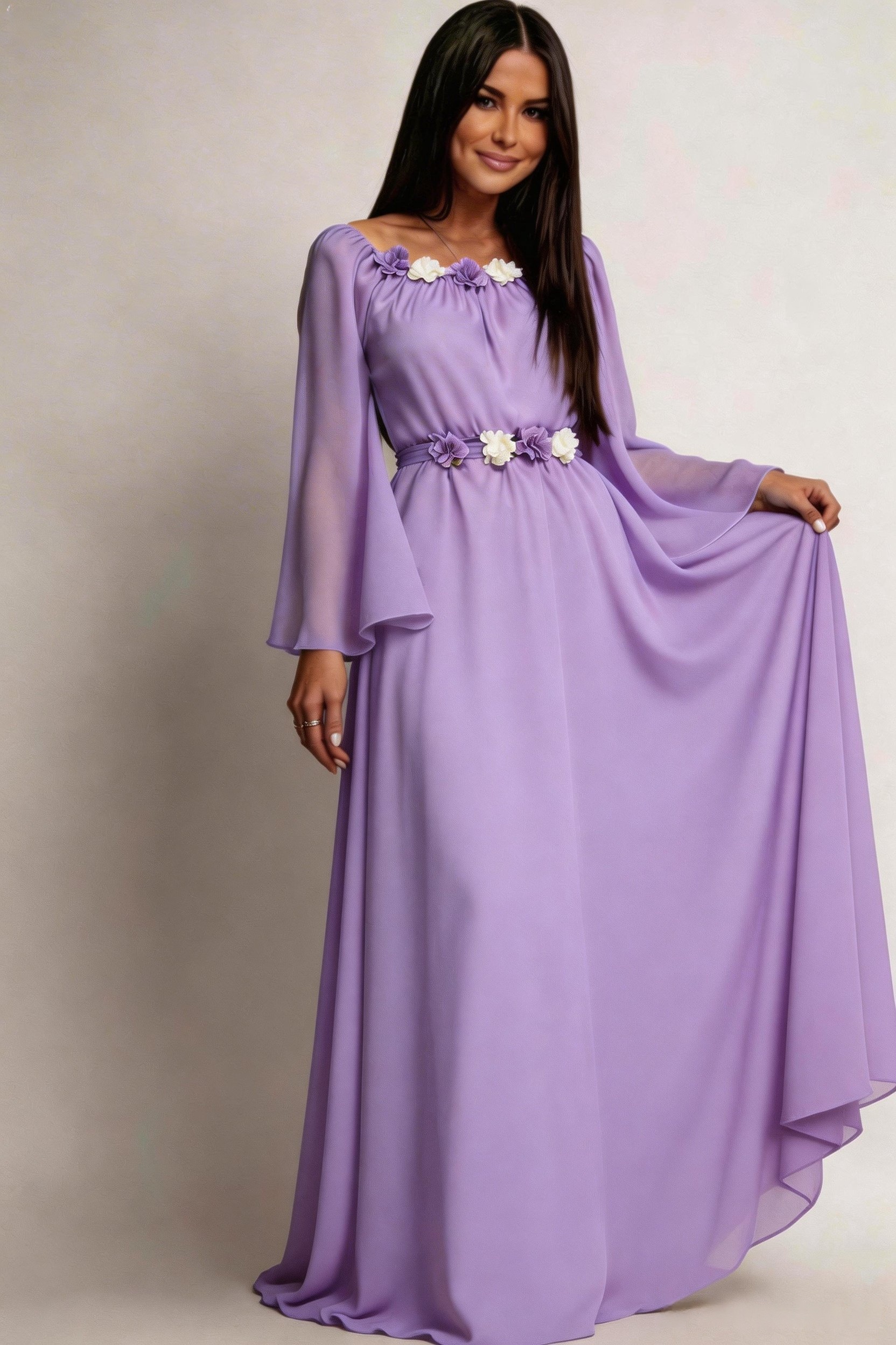rochie lunga Rochie lunga din voal vaporoasa lila lavanda AngelD
