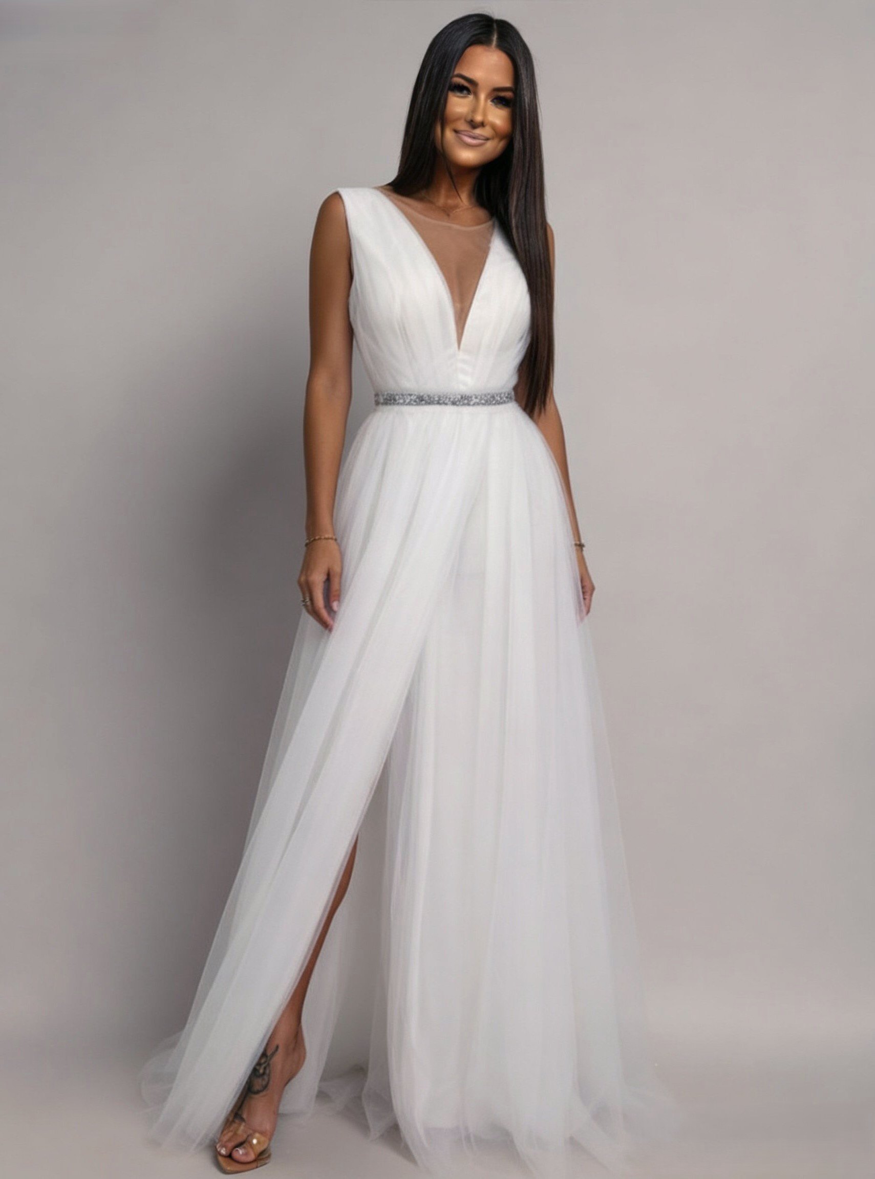 rochie lunga Rochie cununie civila alba lunga din tulle Adele1