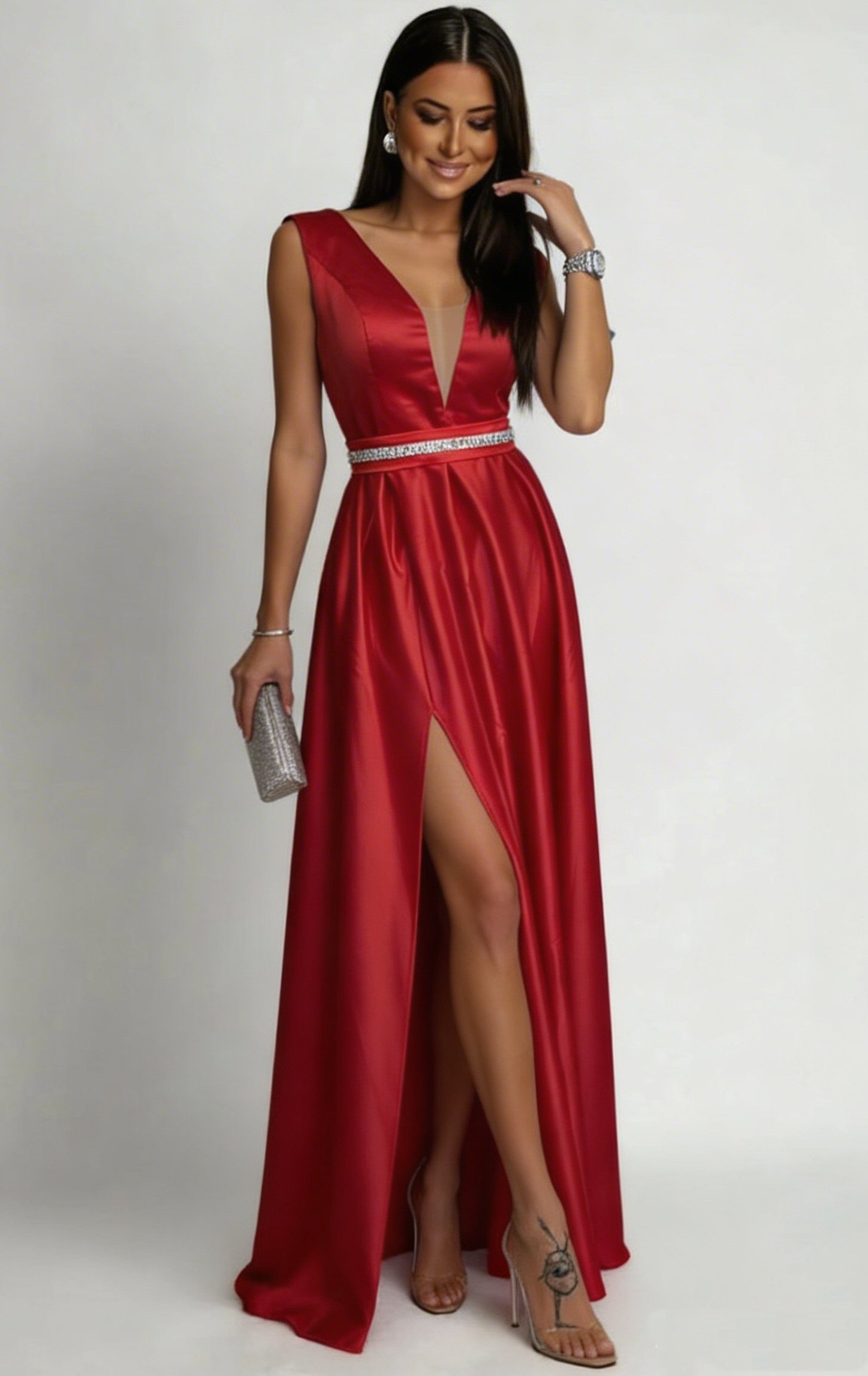 rochie mini de seara Rochie lunga rosie din tafta Carra