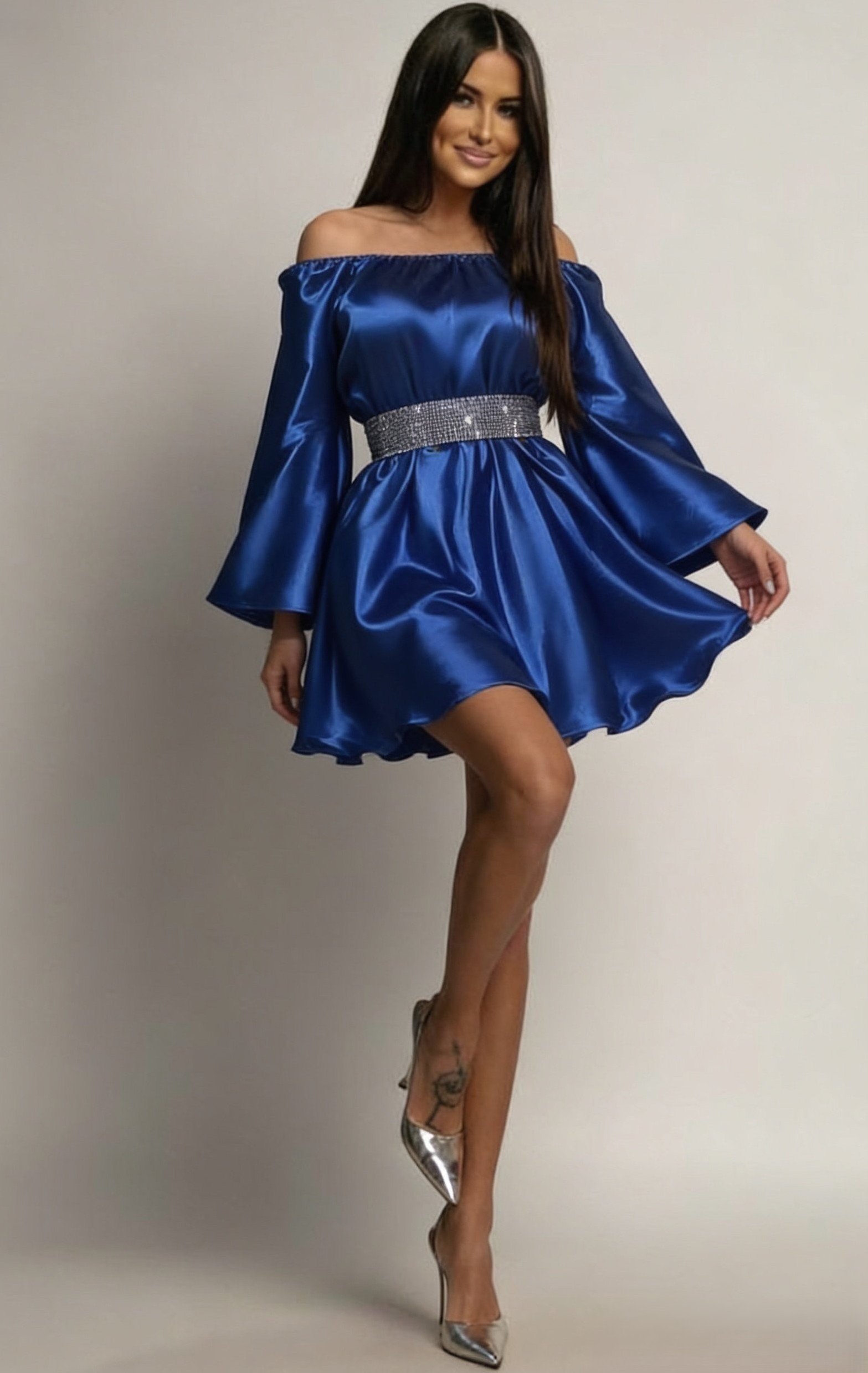 rochie roz scurta eleganta Rochie scurta albastra din satin babydoll vaporoasa Merida