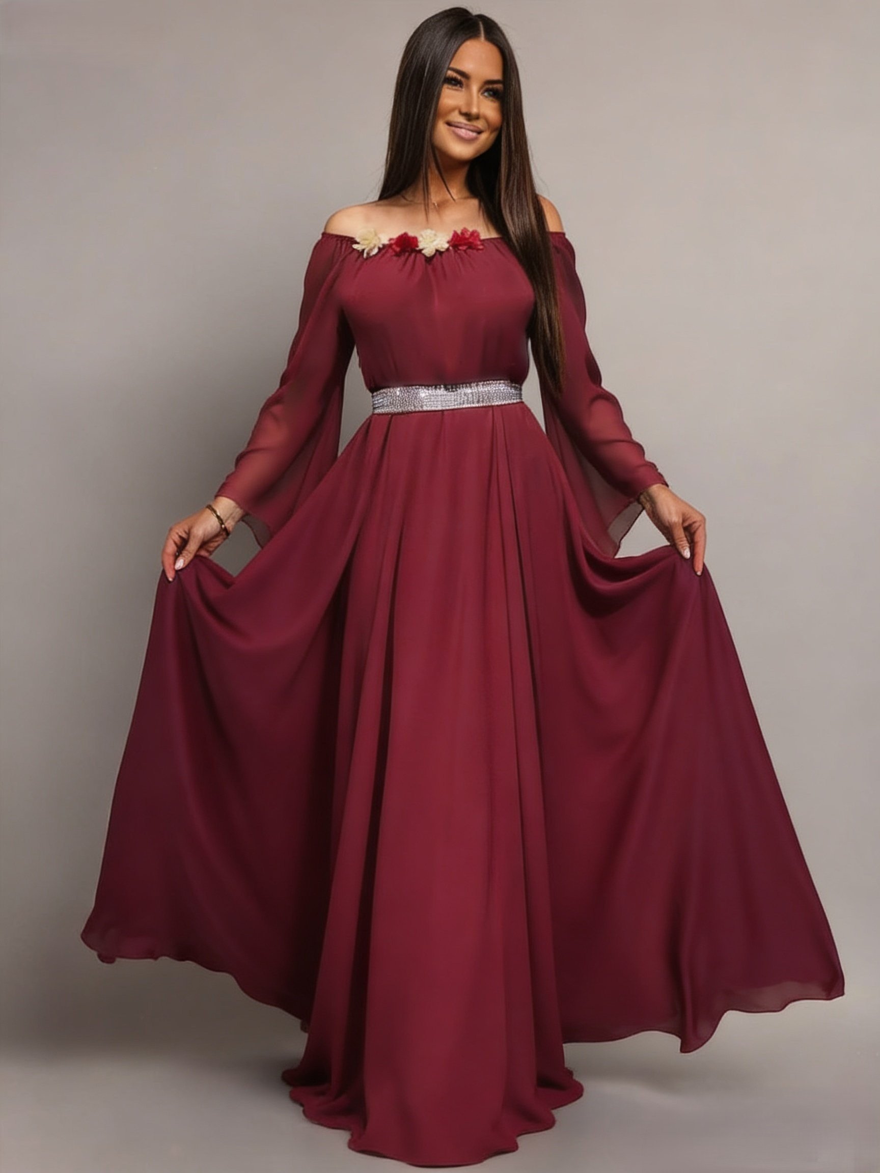 pantofi de ocazie Rochie lunga ocazie din voal burgundy FairyTale
