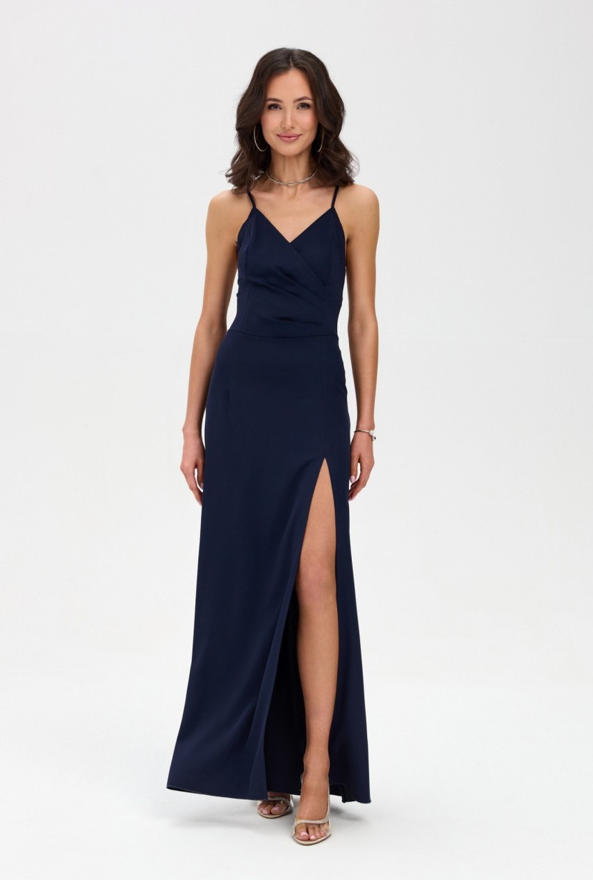 Rochie de ocazie lunga bleumarin navy petrecuta cu spatele gol LivianaR