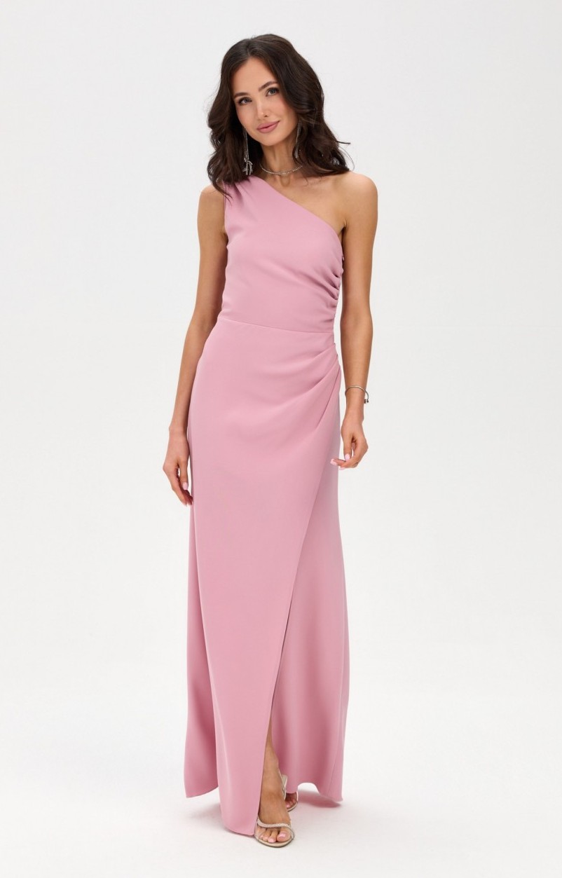 Rochie eleganta lunga roz pudra cu un umar gol CelestiaR