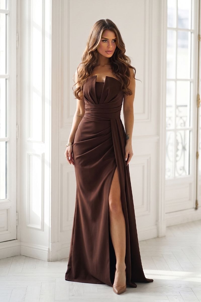 Rochie lunga mulata maro ciocolata cu glitter Luxurious