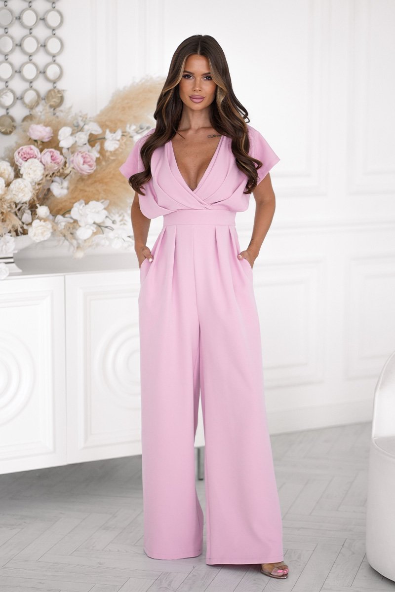rochie roz scurta eleganta Salopeta eleganta evazata roz pal Ryoko
